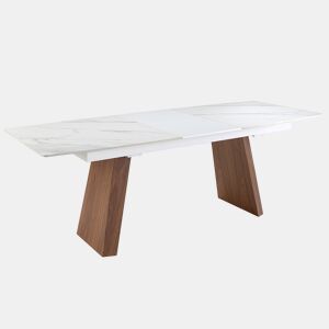 ANGEL CERDA Mesa de jantar extensível barril oval mármore porcelânico e nogueira