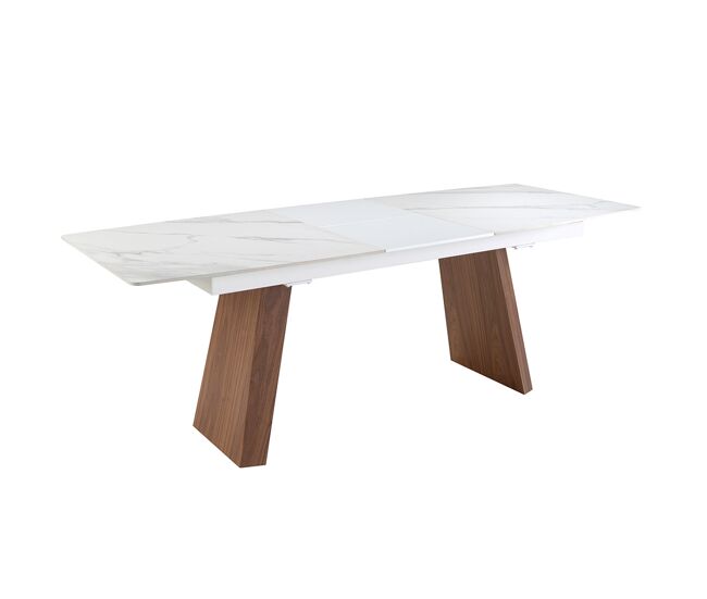 Angel cerda mesa comedor extensible ovalada barril mármol porcelánico y nogal