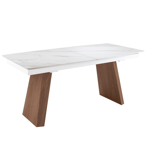 ANGEL CERDA Mesa de jantar extensível barril oval mármore porcelânico e nogueira ANGEL CERDA Mesa de jantar extensível barril oval mármore porcelânico e nogueira