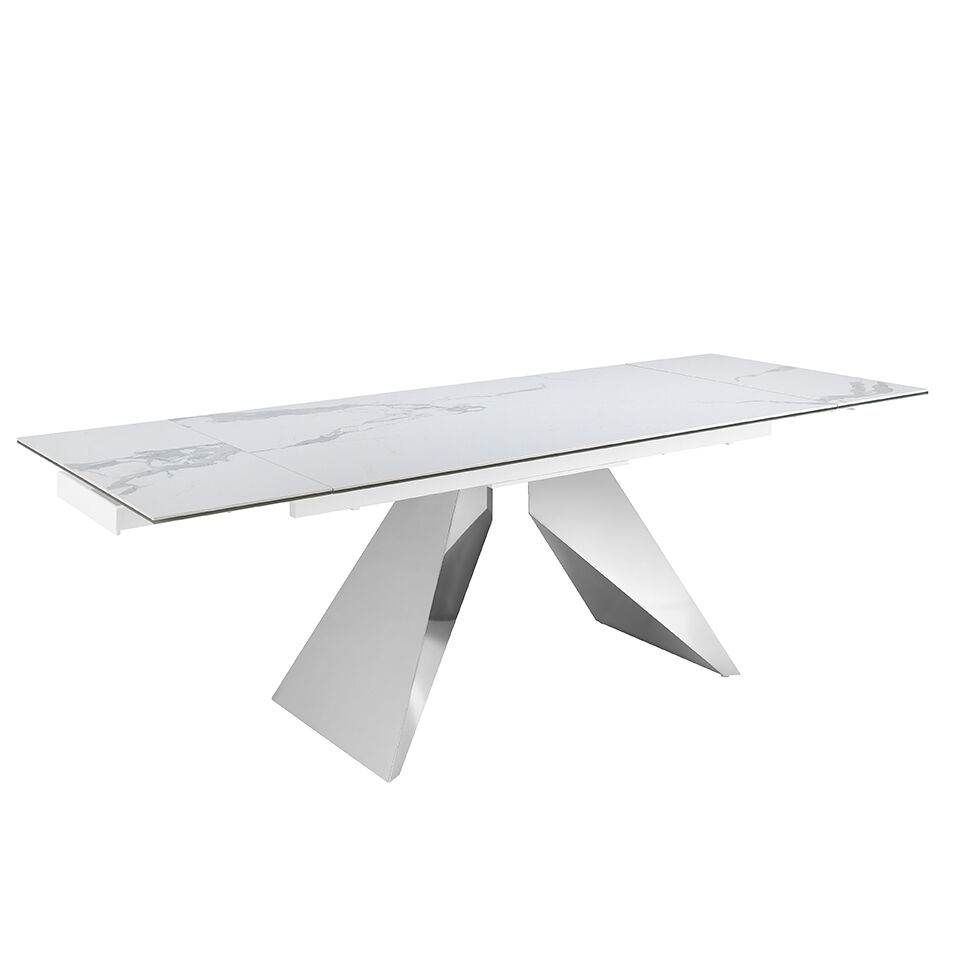 ANGEL CERDA Mesa comedor extensible rectangular mármol porcelánico y acero cromado 240x90