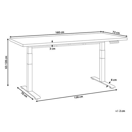 Secretária de pé ajustável eletricamente DESTINES CastanhoBranco 160 cm 72 cm