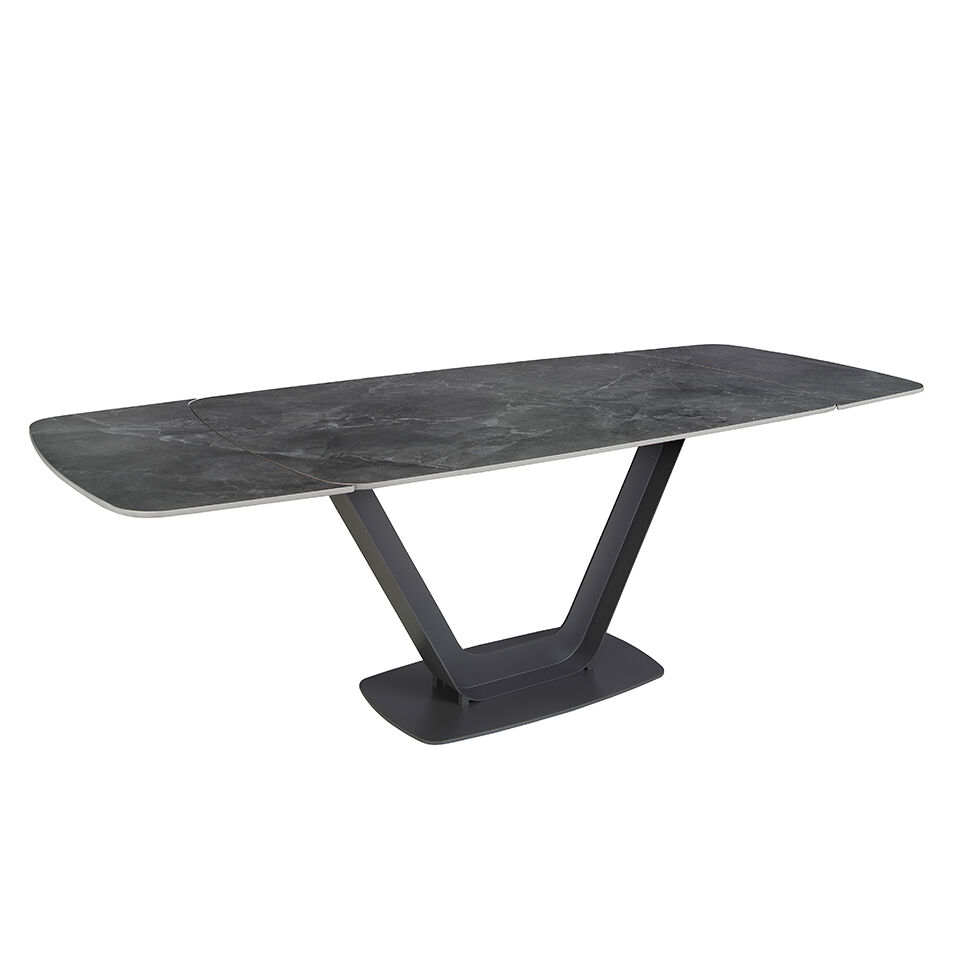 ANGEL CERDA Mesa comedor extensible ovalada barril mármol porcelánico y acero negro 240x100