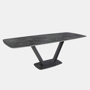 ANGEL CERDA Mesa de jantar extensível barril oval mármore porcelânico e aço preto