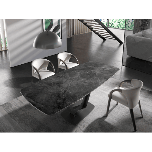 ANGEL CERDA Mesa de jantar extensível barril oval mármore porcelânico e aço preto
