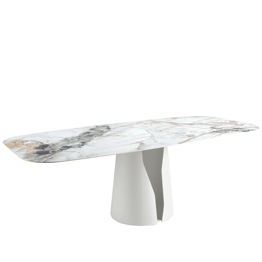 ANGEL CERDA Tabela de jantar barril oval mármore porcelânico e aço branco ANGEL CERDA Tabela de jantar barril oval mármore porcelânico e aço branco