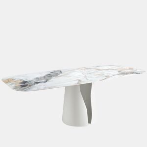 ANGEL CERDA Tabela de jantar barril oval mármore porcelânico e aço branco