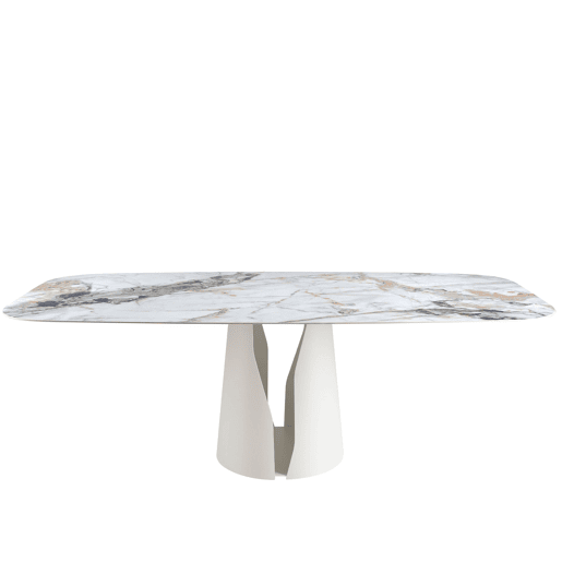 ANGEL CERDA Tabela de jantar barril oval mármore porcelânico e aço branco ANGEL CERDA Tabela de jantar barril oval mármore porcelânico e aço branco
