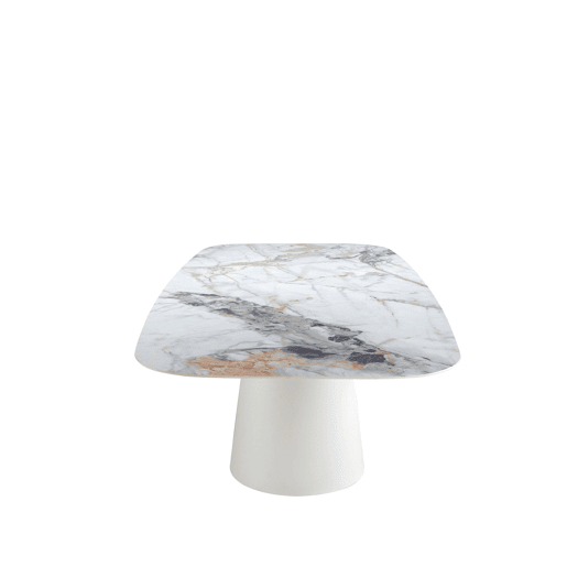 ANGEL CERDA Tabela de jantar barril oval mármore porcelânico e aço branco ANGEL CERDA Tabela de jantar barril oval mármore porcelânico e aço branco