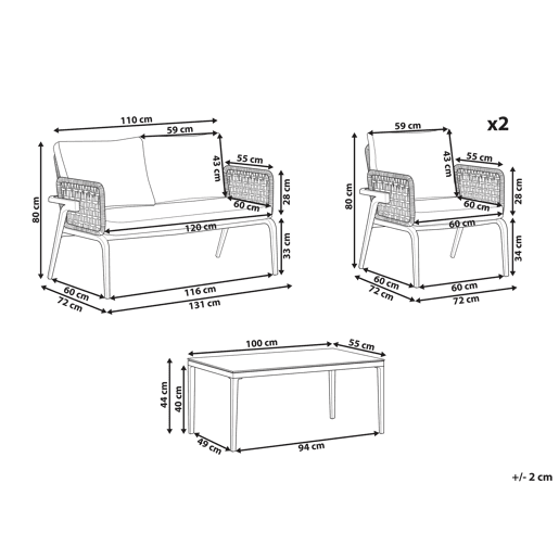 Conjunto de jardim com mesa 4 lugares SCIACCA Metal Cinzento