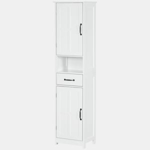 kleankin Coluna de Casa de Banho Móvel Auxiliar de Casa de Banho com 2 Portas 1 Gaveta Prateleira Aberta e Prateleiras Ajustáveis 40x30x164 cm Branco