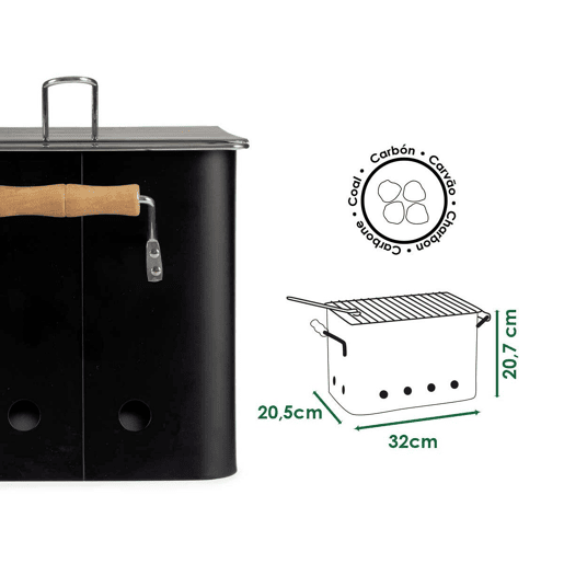 Churrasco Portátil Com pegas Ferro (20,5 x 20,7 x 32 cm)