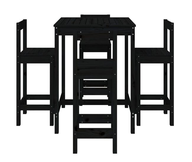 Set de mesa y taburetes altos jardin 5 piezas madera pino negro