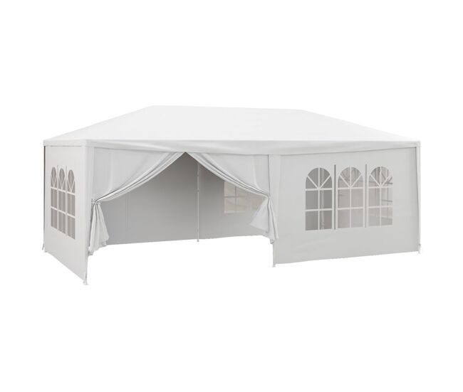 Outsunny carpa de jardín 6x3 m cenador desmontable de exterior con 4 ventanas 2 puertas con cremallera 6 paredes laterales e impermeable pabellón para