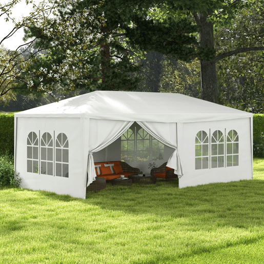 Outsunny Tenda de Jardim 583x293 cm Tenda de Festas Desmontável com 4 Janelas 2 Portas com Fecho de Correr 6 Paredes Laterais e Impermeável para Exterior Pátio Branco Outsunny Tenda de Jardim 583x293 cm Tenda de Festas Desmontável com 4 Janelas 2 Portas com Fecho de Correr 6 Paredes Laterais e Impermeável para Exterior Pátio Branco