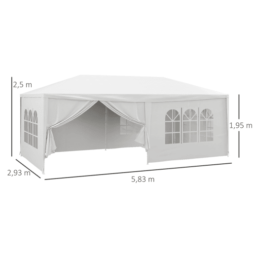 Outsunny Tenda de Jardim 583x293 cm Tenda de Festas Desmontável com 4 Janelas 2 Portas com Fecho de Correr 6 Paredes Laterais e Impermeável para Exterior Pátio Branco Outsunny Tenda de Jardim 583x293 cm Tenda de Festas Desmontável com 4 Janelas 2 Portas com Fecho de Correr 6 Paredes Laterais e Impermeável para Exterior Pátio Branco