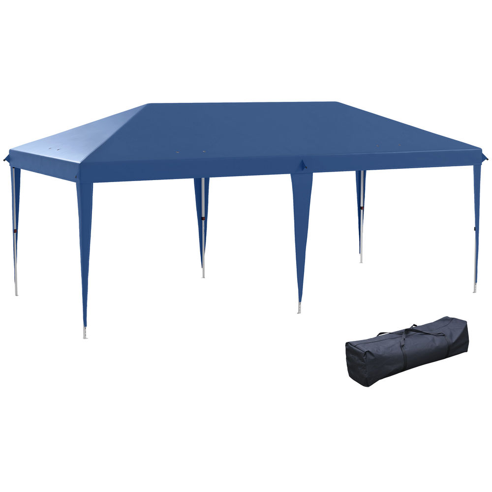 Outsunny carpa plegable gazebo 6x3 m cenador plegable con altura ajustable en 3 niveles toldo anti-uv y bolsa de transporte para camping fiestas azul