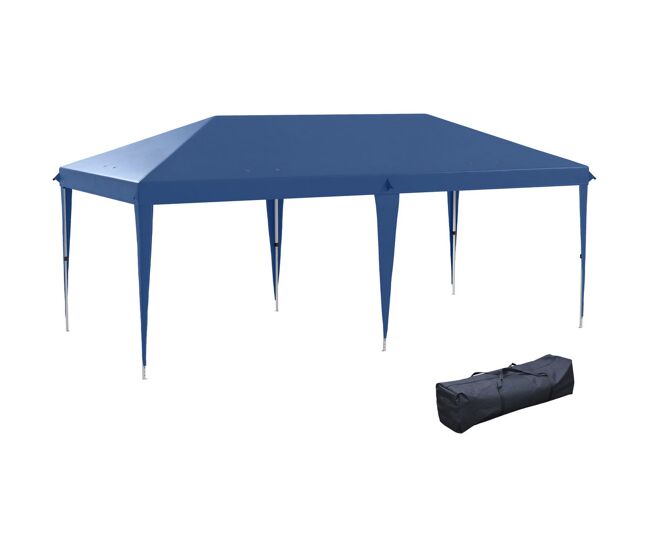 Outsunny carpa plegable gazebo 6x3 m cenador plegable con altura ajustable en 3 niveles toldo anti-uv y bolsa de transporte para camping fiestas azul
