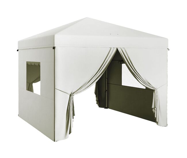 Outsunny carpa plegable pop-up 3x3 m cenador de jardín con 4 paredes laterales 2 ventanas de malla altura ajustable bolsa de transporte impermeable y anti-uv para camping fiestas blanco
