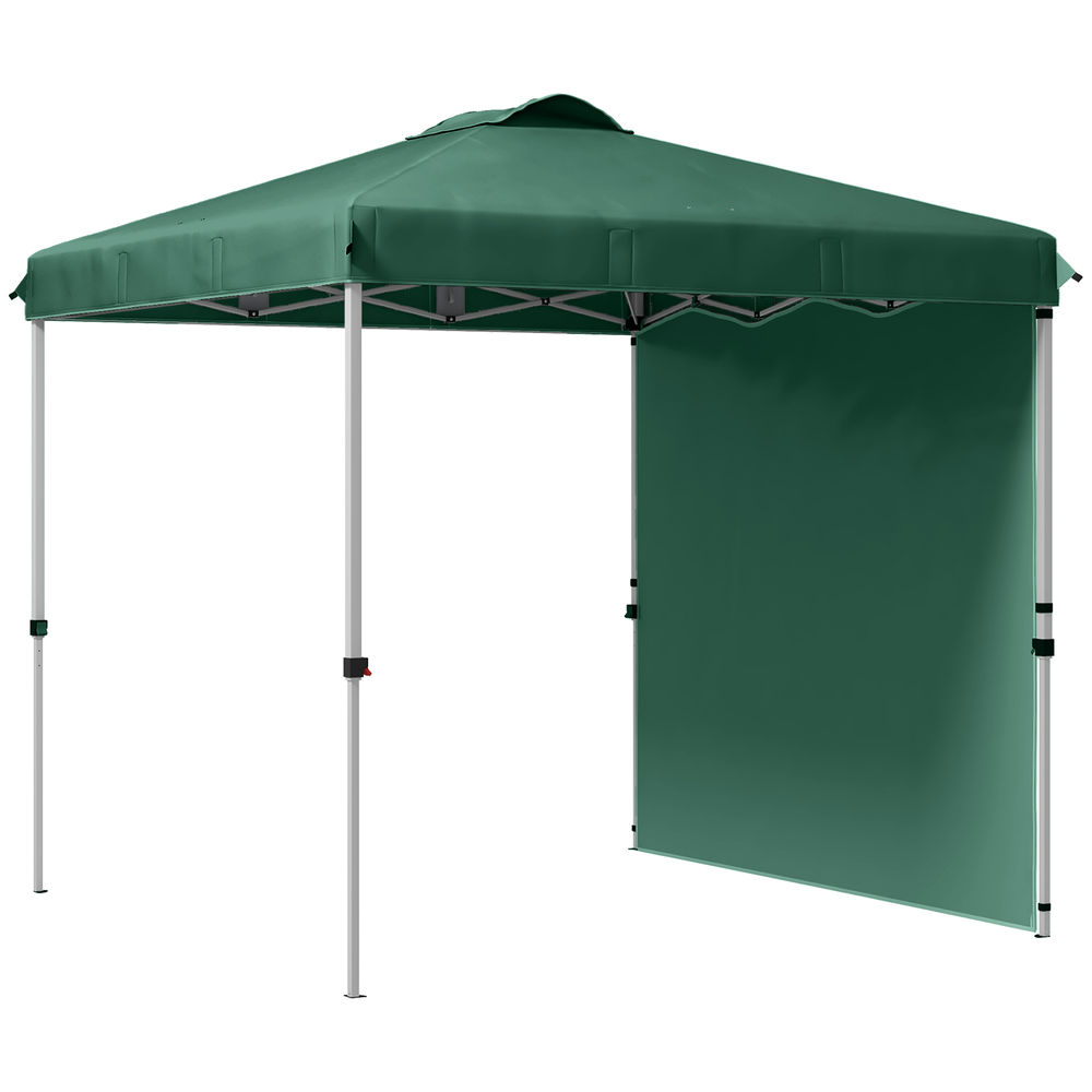 Outsunny carpa plegable 2,5x2,5 m cenador de jardín con 1 pared lateral altura ajustable en 3 niveles anti-uv impermeable y bolsa de arena gazebo para exterior camping fiestas verde