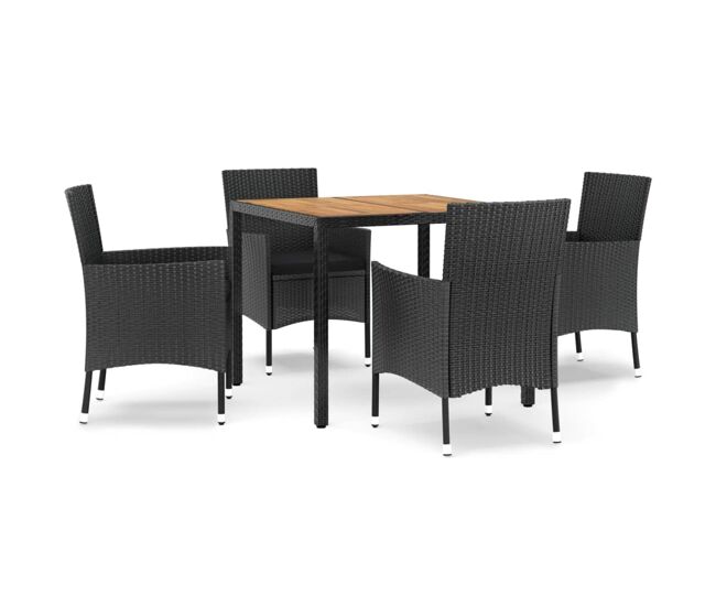 Set de muebles jardin 5 piezas con cojines ratán sintético negro longitud mesa 90 cm