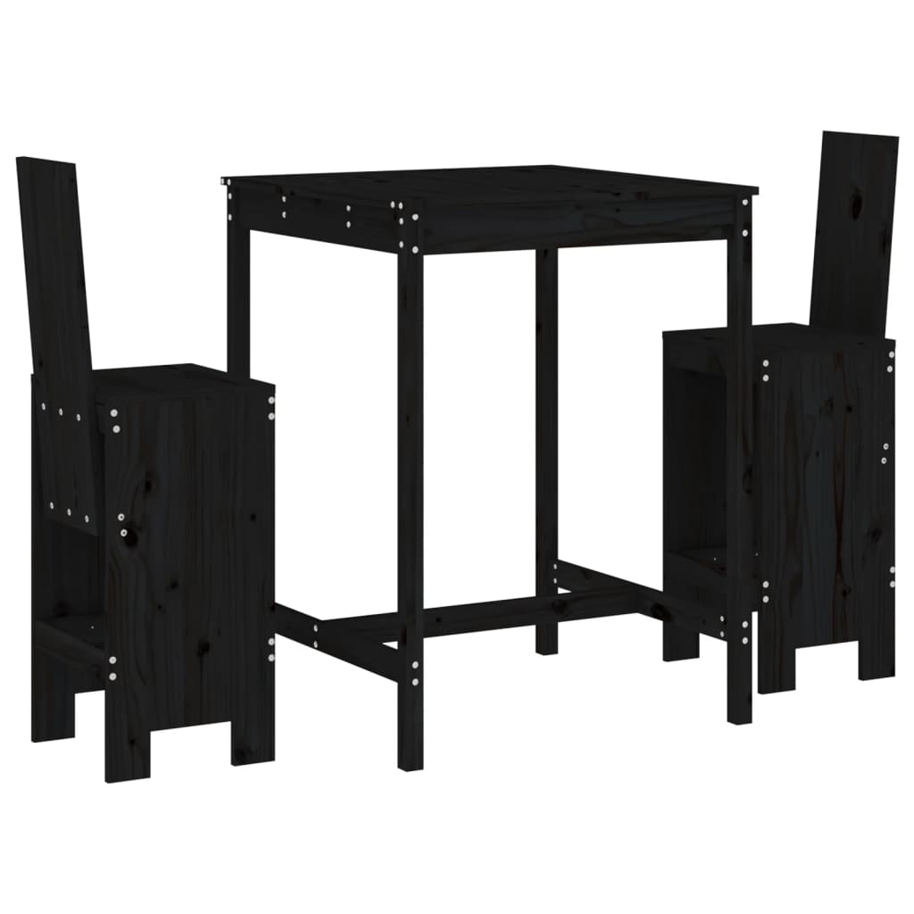Set de mesa y taburetes altos jardin 3 piezas madera pino negro