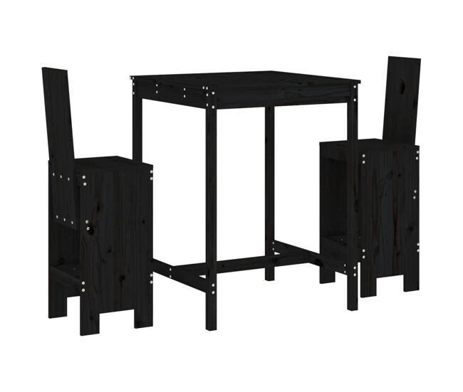 Set de mesa y taburetes altos jardin 3 piezas madera pino negro