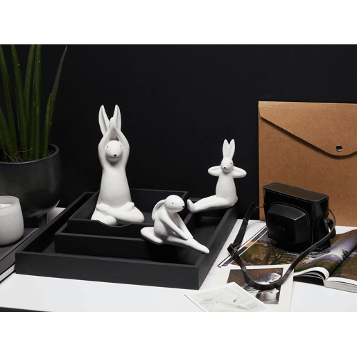 Conjunto de 3 figuras Lebre BREST Cerâmica Branco
