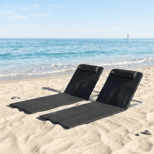 Outsunny Conjunto de 2 Esteiras de Praia com Encosto Reclinável em 5 Níveis Bolsa de Transporte e Apoio de Cabeça 48x134x33-43 cm Preto
