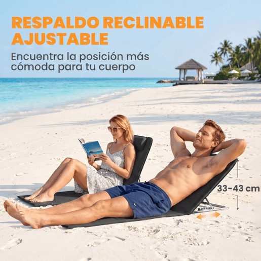 Outsunny Conjunto de 2 Esteiras de Praia com Encosto Reclinável em 5 Níveis Bolsa de Transporte e Apoio de Cabeça 48x134x33-43 cm Preto