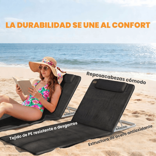 Outsunny Conjunto de 2 Esteiras de Praia com Encosto Reclinável em 5 Níveis Bolsa de Transporte e Apoio de Cabeça 48x134x33-43 cm Preto