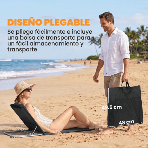 Outsunny Conjunto de 2 Esteiras de Praia com Encosto Reclinável em 5 Níveis Bolsa de Transporte e Apoio de Cabeça 48x134x33-43 cm Preto