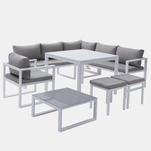 Conjunto de jardín ajustable IBIZA tela gris 7 plazas - aluminio blanco