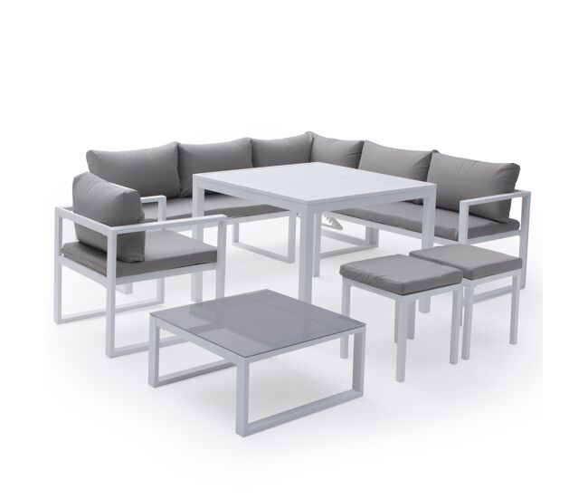 Conjunto de jardín ajustable ibiza tela gris 7 plazas - aluminio blanco