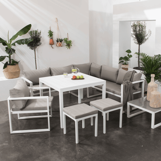 Conjunto de jardín ajustable IBIZA tela gris 7 plazas - aluminio blanco