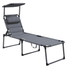 Outsunny Espreguiçadeira Dobrável, Espreguiçadeira de Jardim Exterior com Toldo Ajustável, Encosto Regulável em 4 Níveis, Almofada de Cabeça, Almofada Extra Grossa, para Terraço, Piscina, 70x200x45 cm, Cinzento