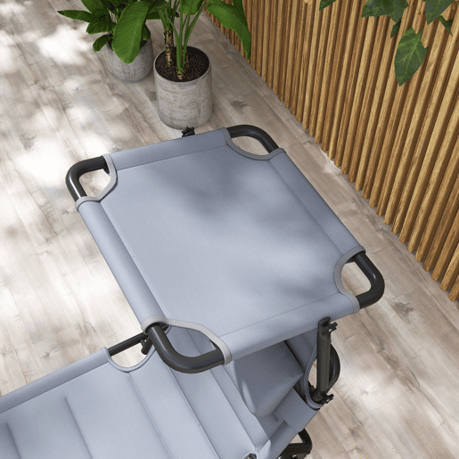Outsunny Espreguiçadeira Dobrável, Espreguiçadeira de Jardim Exterior com Toldo Ajustável, Encosto Regulável em 4 Níveis, Almofada de Cabeça, Almofada Extra Grossa, para Terraço, Piscina, 70x200x45 cm, Cinzento