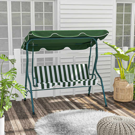 Outsunny Baloiço de Jardim para 2-3 Pessoas, Baloiço de Exterior com Toldo Ajustável, Impermeável e Estrutura de Aço, para Jardim, Varanda, 170x110x153 cm, Verde