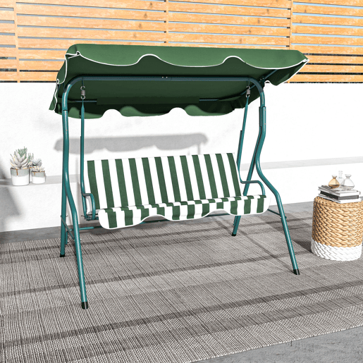 Outsunny Baloiço de Jardim para 2-3 Pessoas, Baloiço de Exterior com Toldo Ajustável, Impermeável e Estrutura de Aço, para Jardim, Varanda, 170x110x153 cm, Verde