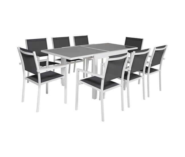 Salon de jardin lampedusa extensible en textilène gris 8 places - aluminium blanco