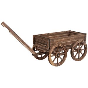 Outsunny Floreira de Madeira Floreira de Exterior em Forma de Carrinho com 4 Rodas e Asa para Varanda Jardim Pátio 120x41x54 cm Madeira