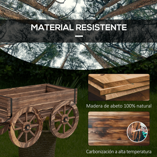 Outsunny Floreira de Madeira Floreira de Exterior em Forma de Carrinho com 4 Rodas e Asa para Varanda Jardim Pátio 120x41x54 cm Madeira