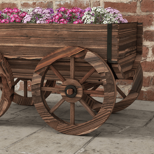 Outsunny Floreira de Madeira Floreira de Exterior em Forma de Carrinho com 4 Rodas e Asa para Varanda Jardim Pátio 120x41x54 cm Madeira