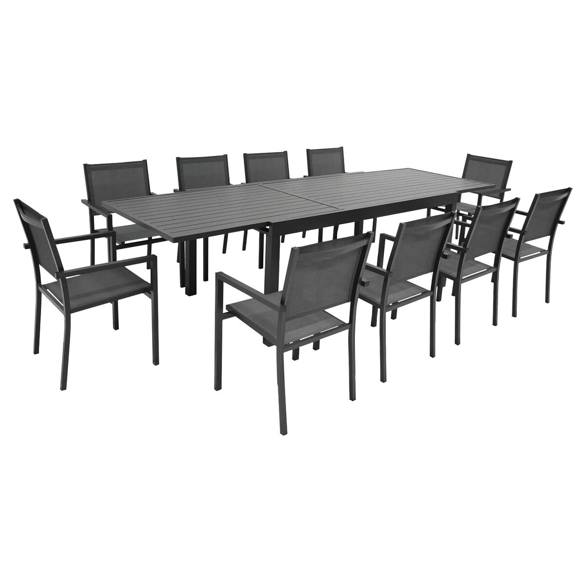 Conjunto de jardín extensible venezia 180-300 en textileno gris 10 plazas - aluminio antracita