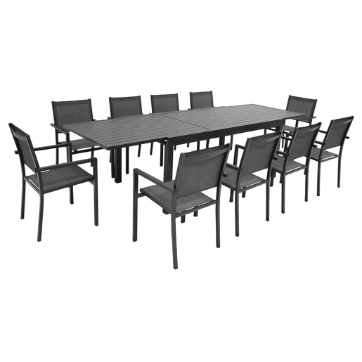 Conjunto de jardín extensible VENEZIA 180-300 en textileno gris 10 plazas - aluminio antracita