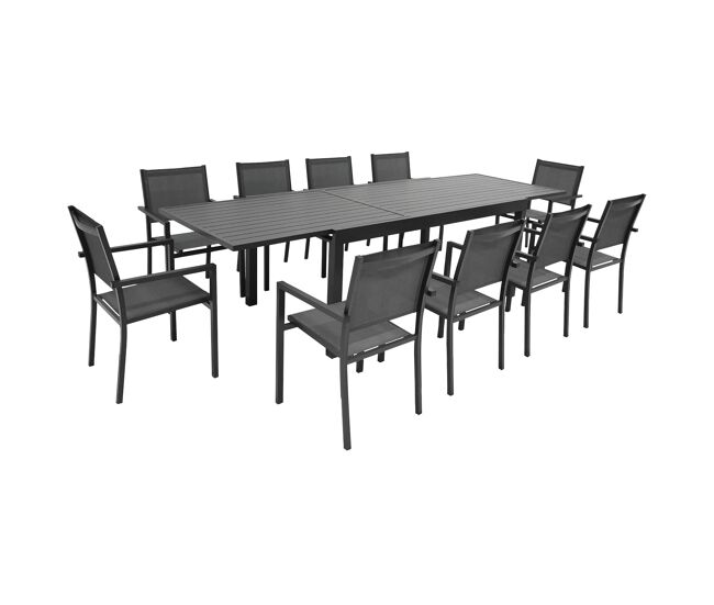 Conjunto de jardín extensible venezia 180-300 en textileno gris 10 plazas - aluminio antracita