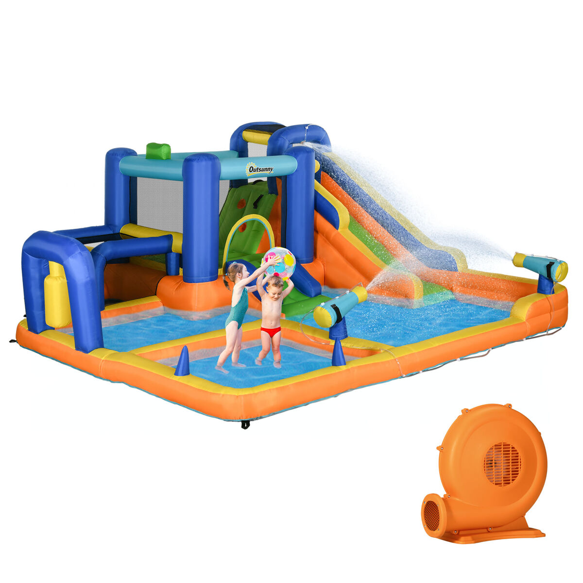 Outsunny castillo hinchable infantil 7 en 1 castillo hinchable para niños parque acuático con tobogán piscina muro de escalada inflador y bolsa de transporte 430x420x200 cm multicolor