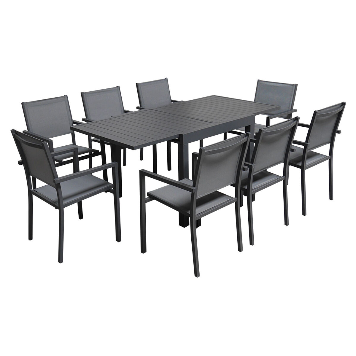 Conjunto de jardín extensible venezia 90-180 en textileno gris 8 plazas - aluminio antracita