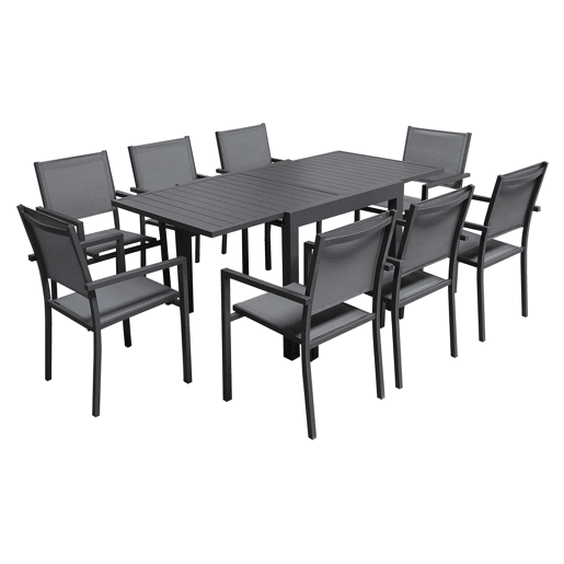 Conjunto de jardín extensible VENEZIA 90-180 en textileno gris 8 plazas - aluminio antracita