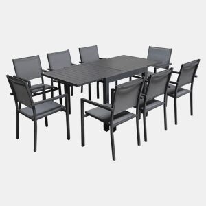 Conjunto de jardín extensible VENEZIA 90-180 en textileno gris 8 plazas - aluminio antracita