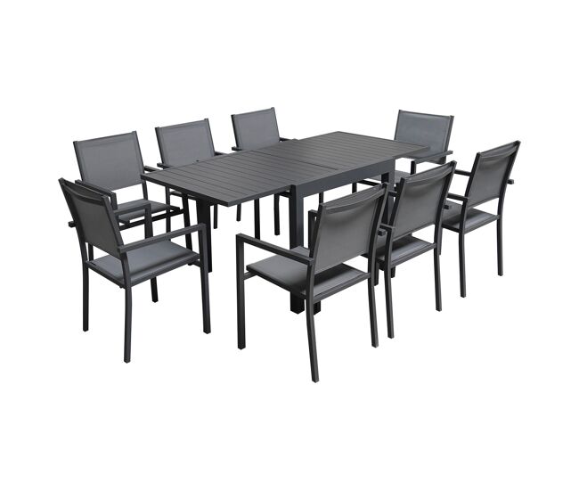 Conjunto de jardín extensible venezia 90-180 en textileno gris 8 plazas - aluminio antracita